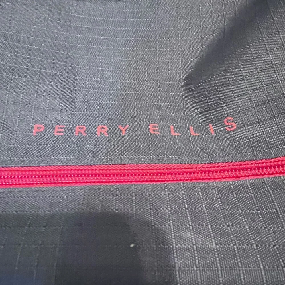 Perry Ellis-Gray& Red Tote/Satchel Travel Bag-Adjustable Shoulder Strap-Zip Bott